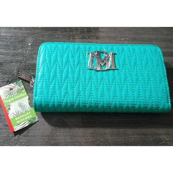 Badgley Mischka Teal Quilted Wallet - Picture 1 of 5
